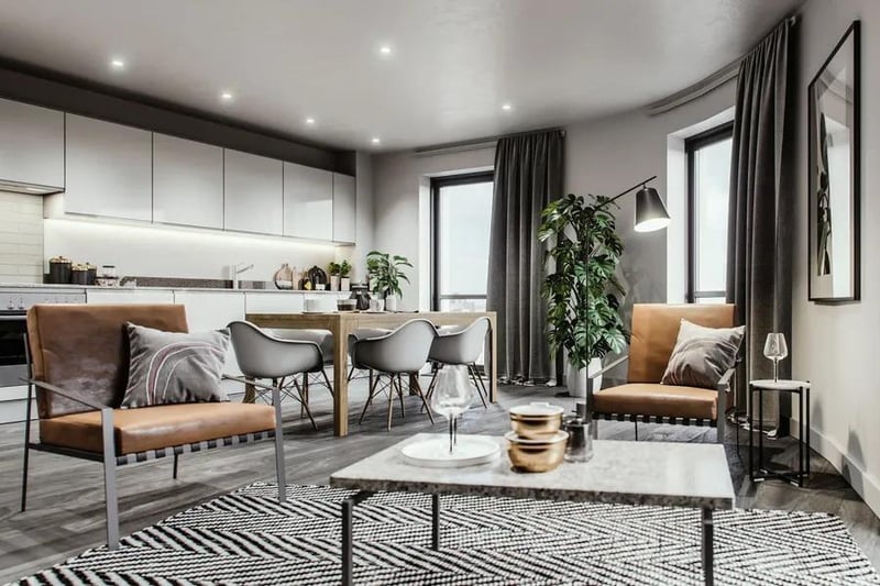 The three-bedroom flats have a large open plan living/dining/kitchen area with lots of natural light. Developers promise "extraordinary architecture, modern high-spec interiors and a prime location".