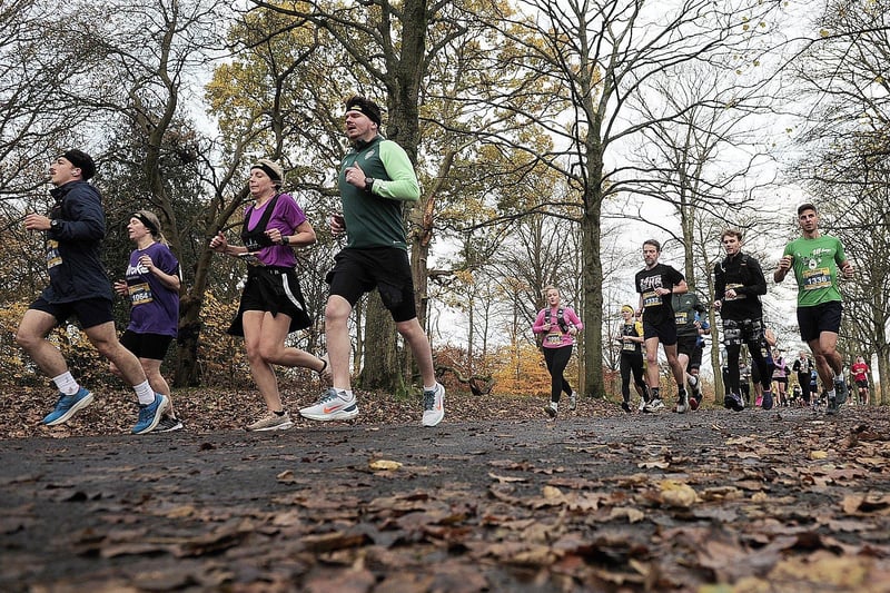 The runners make their way through Roundhay Park. (Pic by Steve Riding)