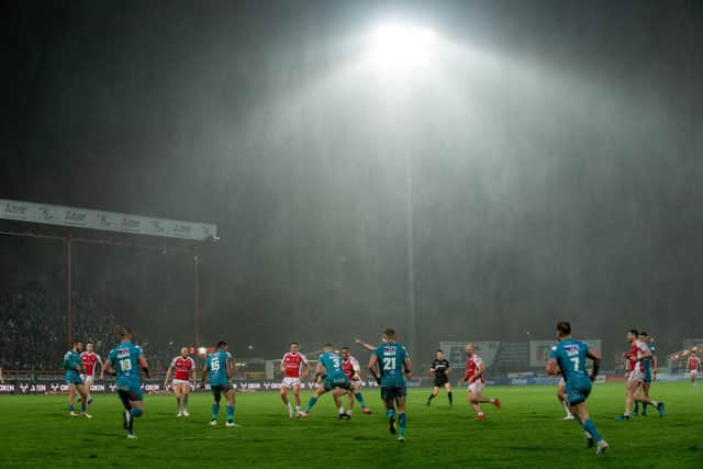 Rhinos failed to handle the conditions on a wet night at Craven Park. Picture by Bruce Rollinson