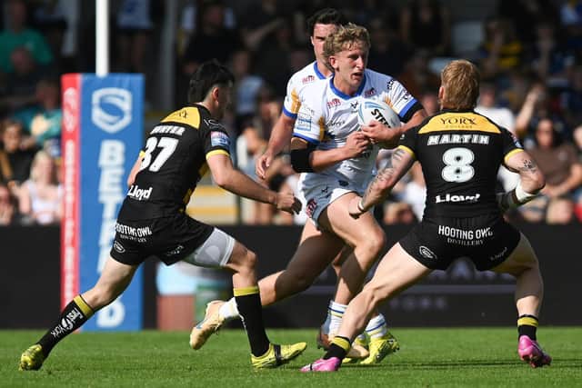 Zak Lloyd in action for Leeds Rhinos at York Knights last week, which was his fourth successive appearance in the matchday 17. Picture by Matthew Merrick/SWpix.com.