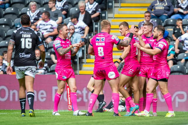 Rhinos should never have scrapped their pink away kit, seen here in a big win at Hull FC in July, 2022. Picture by Bruce Rollinson.