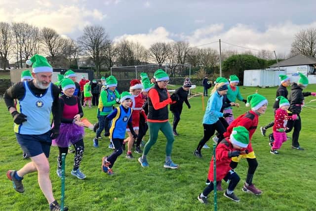 Runners set off at the My Mito Mission Santa Dash 2024 in Stainland, Calderdale.