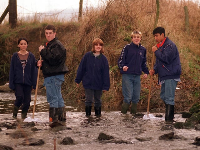 A group of sixth form pupils from Brigshaw High School are pictured in January 1998 taking part in a biannual beck study. Looking at the water life and measuring the pollution levels are, from left, Emma Grubb, Lee Moore, Louise Walker, Dean O'Grady and Sandeep Birdi.