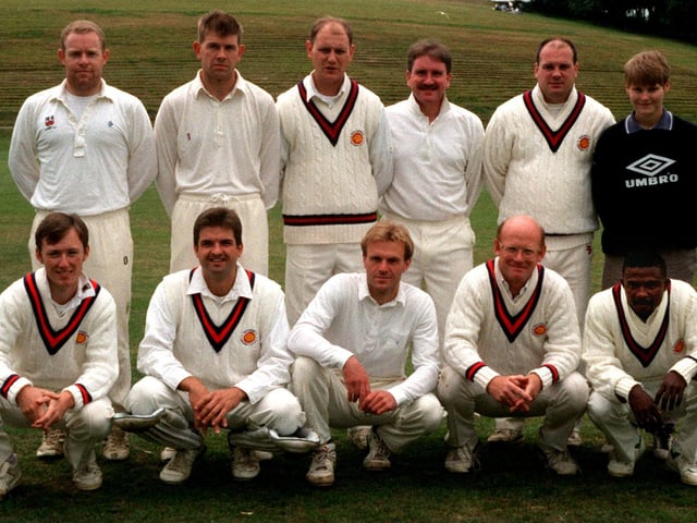 Roundhay CC pictured in August 1996 who played in Division 2 of the Leeds League. Back row, from left, are Giles Hall, John Marshall, Stewart Paul, Doug Wharmby, Stuart Firth, and Jane Scarborough (scorer). Front row, from left, are Richard Ashworth, David Crang, Richard Marshall (captain), Martin Ashworth, and Michael Deans.