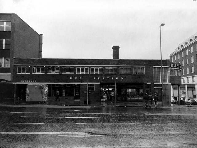 The bus station on Vicar Lane pictured in October 1980. It was operated by West Yorkshire Road Car Company Ltd. The station opened in 1936/37 and closed in March 1990 when all bus services were transferred to the Central Bus Station. Part of the premises is occupied by Buckle's newsagents. The junction with Lady Lane can be seen on the right.