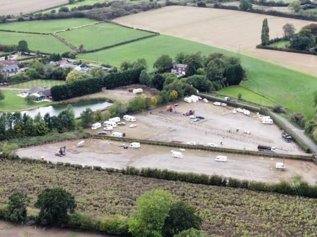 A drone image of the traveller site near Hillam.