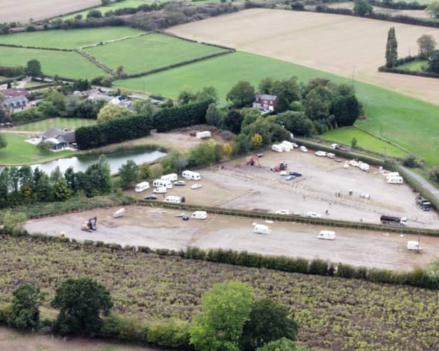 A drone image of the traveller site near Hillam.
