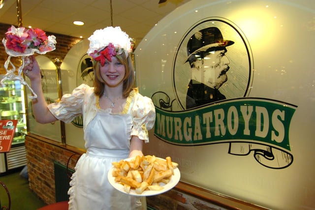 This is Megan Dennison, a waitress at Murgatroyd fish and chip restaurant in Yeadon. She was appearing in Aireborough's Gilbert and Sullivan Society's production of Ruddigore, a play about a family whose surname Murgatroyd, in January 2009.