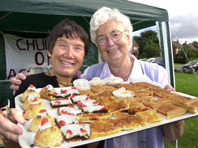 Seacroft Gala in September 2001, pictured is Irene Taylor (left) and Mary Webb were raising funds for the Church of the Ascenssion, Seacroft, selling a mouthwatering selection of cakes.