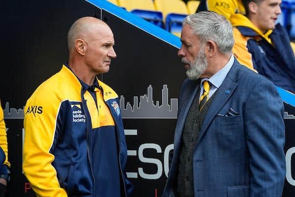 Leeds Rhinos coach Brad Arthur, left, with director of rugby Ian Blease. Picture by Olly Hassell/SWpix.com.