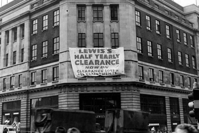 A 'half yearly clearance' was underway at Lewis's department store on The Headrow in July 1947.