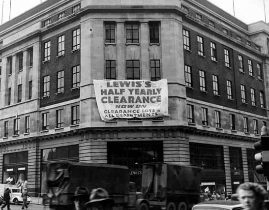 A 'half yearly clearance' was underway at Lewis's department store on The Headrow in July 1947.