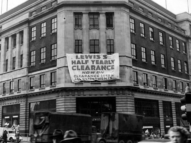A 'half yearly clearance' was underway at Lewis's department store on The Headrow in July 1947.