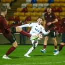 RESPONSE: From Leeds United under-21s attacker Sean McGurk, centre, in Thursday night's Premier League International Cup clash against Sparta Prague's under-21s at the LNER Community Stadium in York. Picture by LUFC