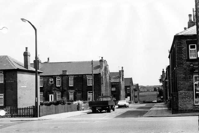 Looking down South Parade from the junction with Middleton Road in July 1984. On the right, no.17 South Parade is Patel's newsagents. Street of terraced housing going off on the left are California Street, Hartley Street and Back Hartley Street.