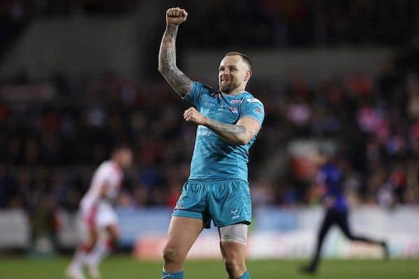 Rhinos coach Rohan Smith says he has 'had a conversation' with Blake Austin, pictured celebrating his winning drop goal against St Helens earlier this season. Picture by Paul Currie/SWpix.com.