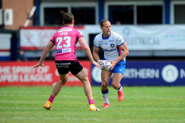 Jacob Miller on the ball for Trinity against Wigan in July. Picture James Hardisty.