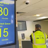 Screens showing estimated security queue times. Picture: Leeds Bradford Airport