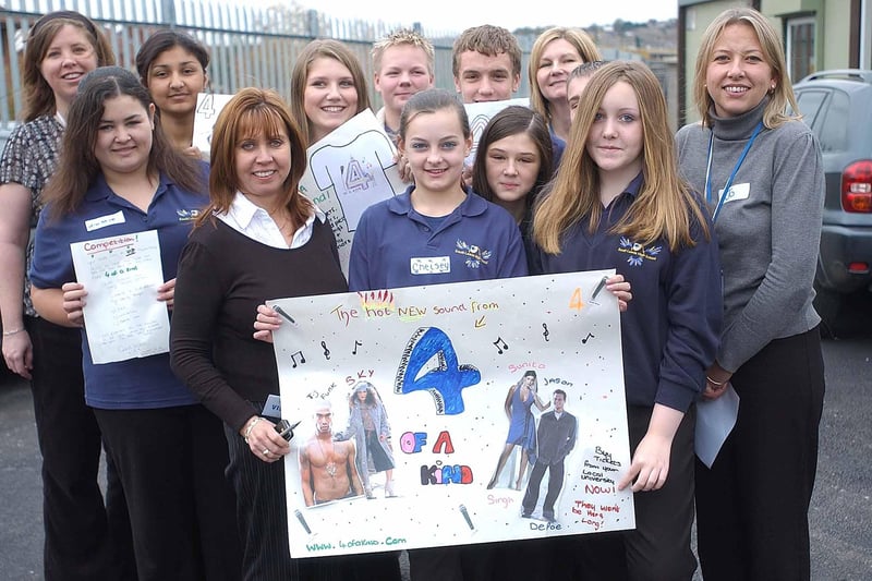 Pupils at South Leeds High School with material for their Dragon's Den style presentation in November 2006.