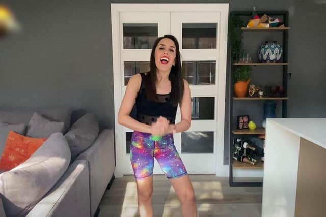 Janette Manrara guides viewers through the first stages of the Keep Dancing Challenge - from the safety of her own home (Photo: BBC)