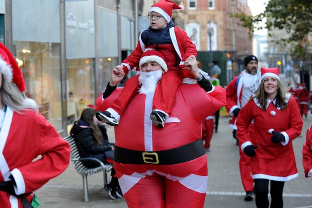 Gareth Kitchen and Mally Batt, from Dighlington, dressed as Santa taking part in the run.