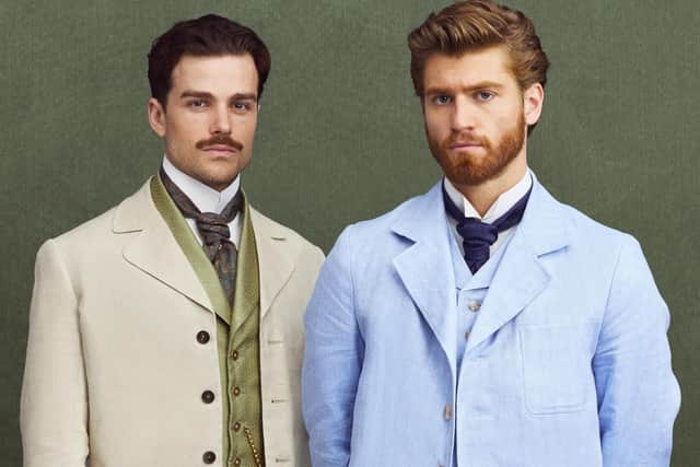Soames Forsyte (Joshua Orpin) and Jolyon Forsyte Jr (Danny Griffin) - a moustache-twirling villain and a Victorian Noel Edmonds in Channel 5's The Forsytes (Channel 5/Mammoth Screen)