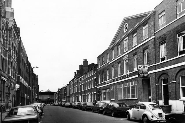 Park Place, showing number 6 with offices to let by St. Quintin Chartered Ssurveyors, right. This is the former British Relay Ltd. and is situated in a conservation area. Pictured in July 1979.