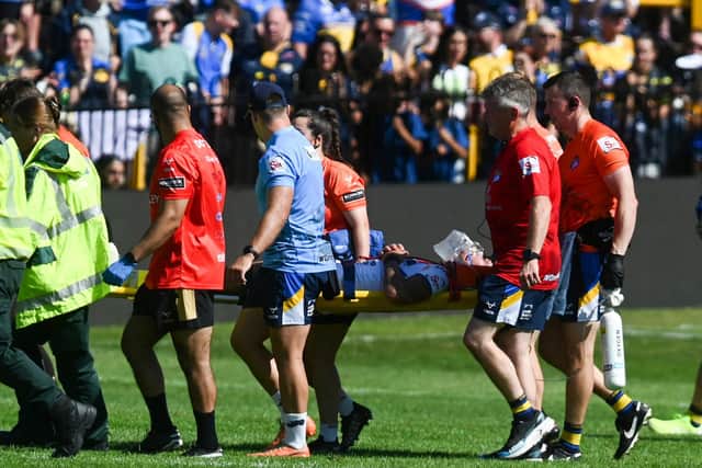 Leeds Rhinos' Danny Levi has been cleared of any serious damage after being taken off the field on a stretcher during the defeat at Castleford Tigers. Picture by Matthew Merrick/SWpix.com.