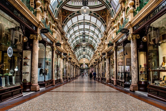 Now dubbed as "one half" of the Victoria Leeds area - which includes John Lewis - the traditional Victoria Quarter is a stunning shopping district offering upmarket high street brands. The Victoria Quarter shopping arcade was designed by Frank Matcham and features marbles, gilded mosaics, and polished mahogany.