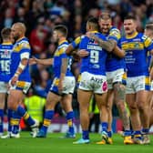 Kruise Leeming is congratulated by Zak Hardaker as Rhinos celebrate his Grand Final try. Picture by Bruce Rollinson.