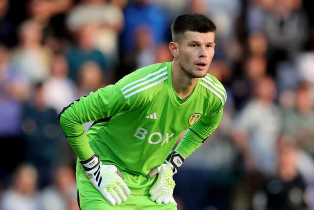 LOVING IT: Illan Meslier, above, at Leeds United under new boss Daniel Farke. Photo by David Rogers/Getty Images.