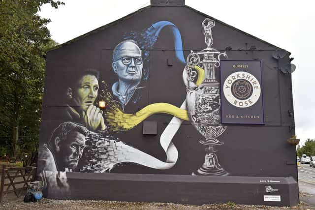 A mural at the Yorkshire Rose, Guiseley immortalises three Leeds United managers - from top Marcelo Bielsa, Howard Wilkinson and Don Revie, who inherited teams in the second tier