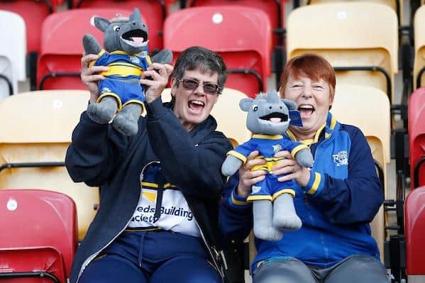 Two Rhinos fans among the record 4,547 crowd at the Women's Super League Grand Final. Picture by Ed Sykes/SWpix.com.