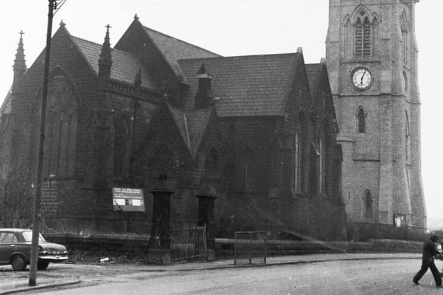 Blackened by more than a century's grime, Hunslet Parish Church was set to be demolished in February 1974. The clock tower was to remain to become part of a new parish church.
