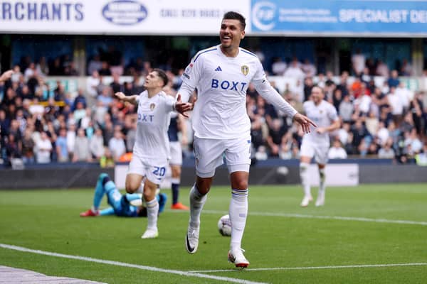 MAKE MINE A DOUBLE: Joel Piroe celebrates his and Leeds United's second at Millwall. Photo by Alex Pantling/Getty Images.