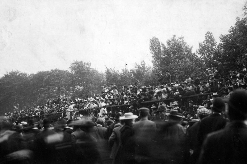 Queen Victoria's Diamond Jubilee celebration in Roundhay Park in June 1897. This view shows the crowd assembled around the arena.