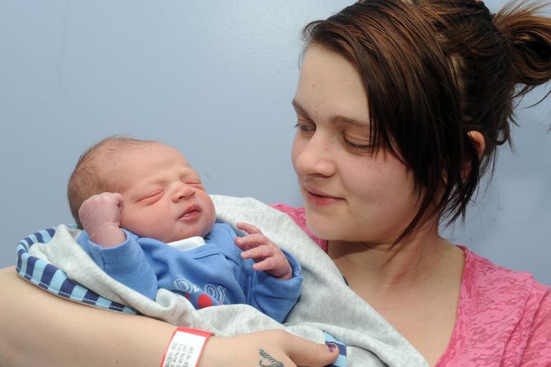 Mum Jodie Gill from Whinmoor with baby CJ Wright  born at 1.21am on New Year's Day at St James's Hospital weighing 6lb 11oz.
