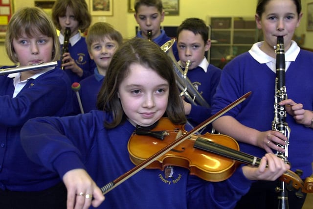 Members of the Morley Newlands Primary orchestra pictured rehearsing at the school in February 2002. Front is violinist Abigail Taylor with Stephanie Jackson, Jessica Bedford, James Wainwright-Call, Jonathan Hunt, Ben Blake and Michelle Jordan.