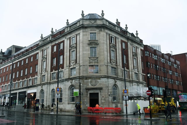 Another part of the redevelopment of the Headrow in the 1930s - the grade II listed building was home to Lloyds Bank until 2015. It has been empty ever since. An application for listed building consent to convert the building into 23 flats was approved by Leeds City Council last month.
(Pic: Jonathan Gawthorpe)