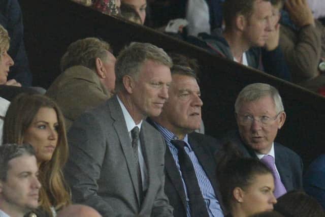 Sam Allardyce and David Moyes alongside each other as guests of Sir Alex Ferguson at Manchester United's stadium Old Trafford in 2016 (OLI SCARFF/AFP via Getty Images)