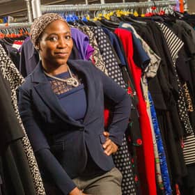 Smart Works Leeds successful former client Esther at the centre at Mabgate Mills in Leeds, where an in-house fashion sale will be staged for the first time, offering clothes and accessories especially donated for the sale by the charity's supporting designer and high-end high street and online fashion brands, and featuring partywear, daywear and outerwear. Smart Works Leeds provides clothing and interview coaching for unemployed women in Yorkshire, and is also looking for donations of workwear and interview-appropriate clothing for its clients. Picture Bruce Rollinson
