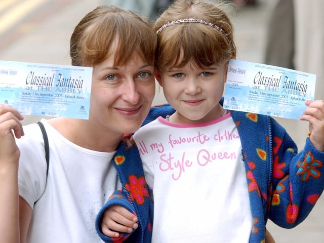 Liz Scott and daughter Anna, six, from Cookridge with their tickets in August 2003.