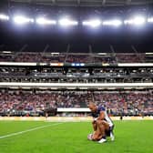 Maika Sivo reflects on Leeds Rhinos' 58-6 victory over Hull KR at Allegiant Stadium in Las Vegas. Picture by Alex Whitehead/SWpix.com.