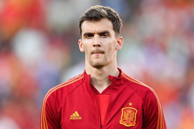 SEVILLE, SPAIN - JUNE 02: Diego Llorente of Spain looks on prior to the UEFA Nations League League A Group 2 match between Spain and Portugal at Estadio Benito Villamarin on June 02, 2022 in Seville, Spain. (Photo by David Ramos/Getty Images)