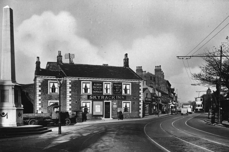 The Skyrack Inn on Otley Road in Headingley with a truck delivering beer from Albion Brewery circa 1920s.