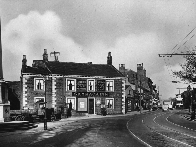 The Skyrack Inn on Otley Road in Headingley with a truck delivering beer from Albion Brewery circa 1920s.