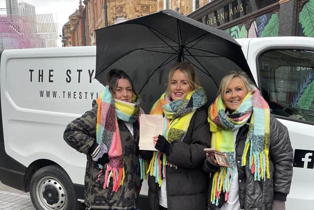 This International Women's Day, The Style Attic launched its latest creation on Briggate street - a renovated ice cream which can be taken to festivals and streets to promote the business. Pictured from left to right is Leigh's sister Jade,  Leigh and her mum Lisa. Photo: The Style Attic