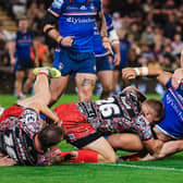 Emre Guler in regular-season action for Wakefield Trinity at Leigh Leopards. Picture by Alex Whitehead/SWpix.com.