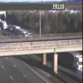 The A1(M) was closed following the collision between a double decker bus and large goods vehicle. Photo: Motorway Cameras
