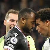 Jordan Ayew and Tyler Adams go head-to-head in a heated skirmish during Leeds' friendly against Crystal Palace (Photo by TREVOR COLLENS/AFP via Getty Images)